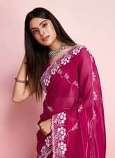 Pink colour saree looking trendy and fashionable